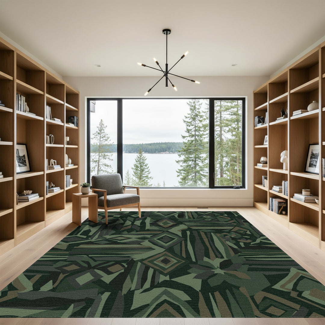 Deep Green Geometric Patchwork Rug
