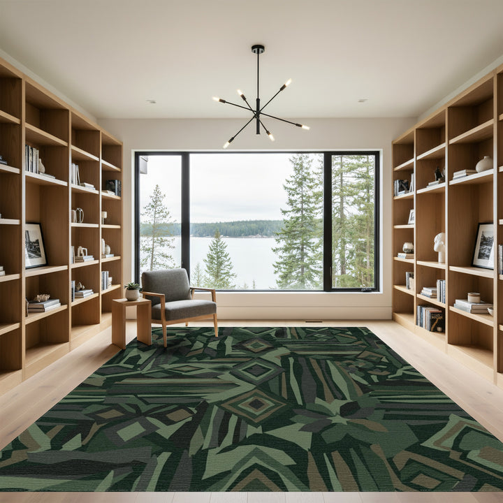 Deep Green Geometric Patchwork Rug