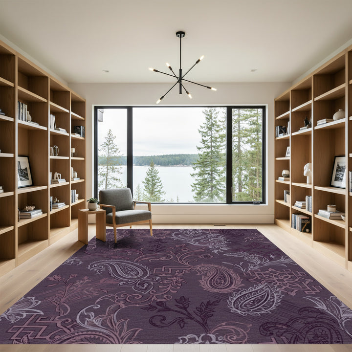 Deep Plum Paisley Floral Medallion Collage Rug