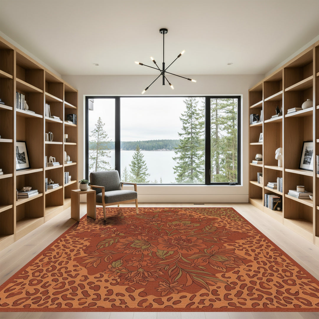 Terracotta Floral Leopard Medley Rug