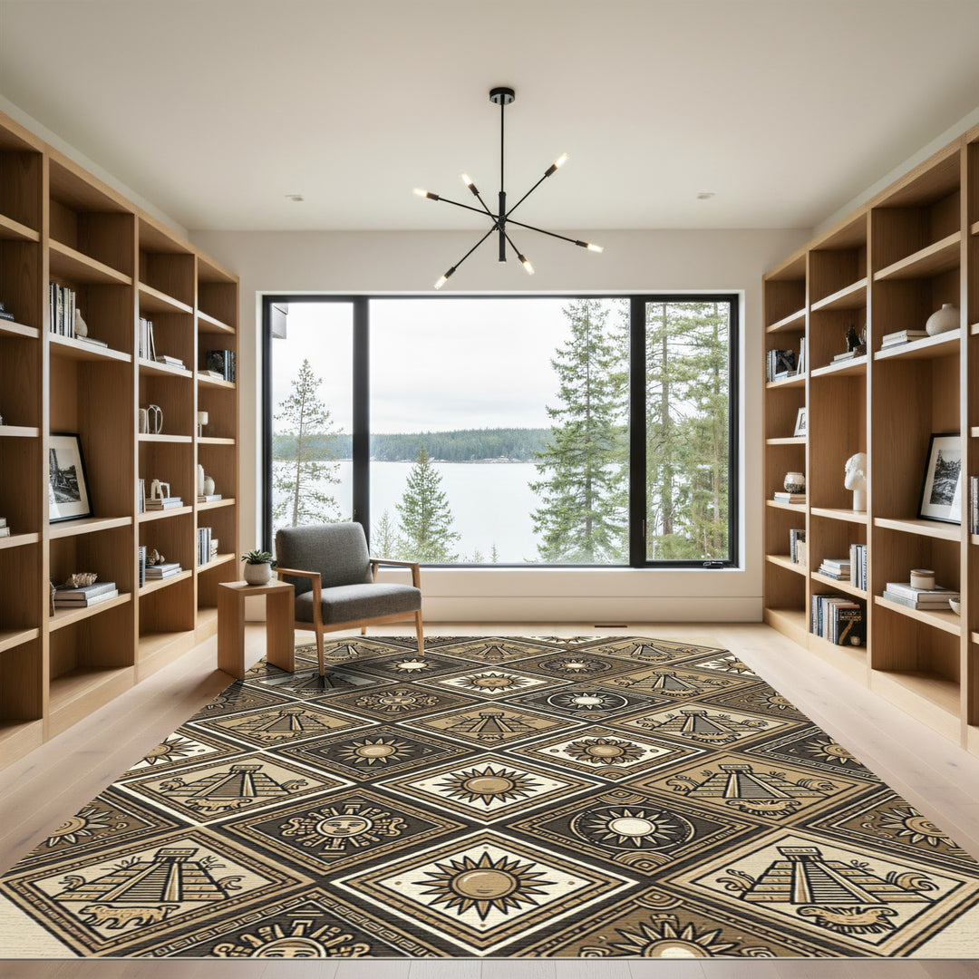 Ancient Mayan Sun and Pyramid Rug