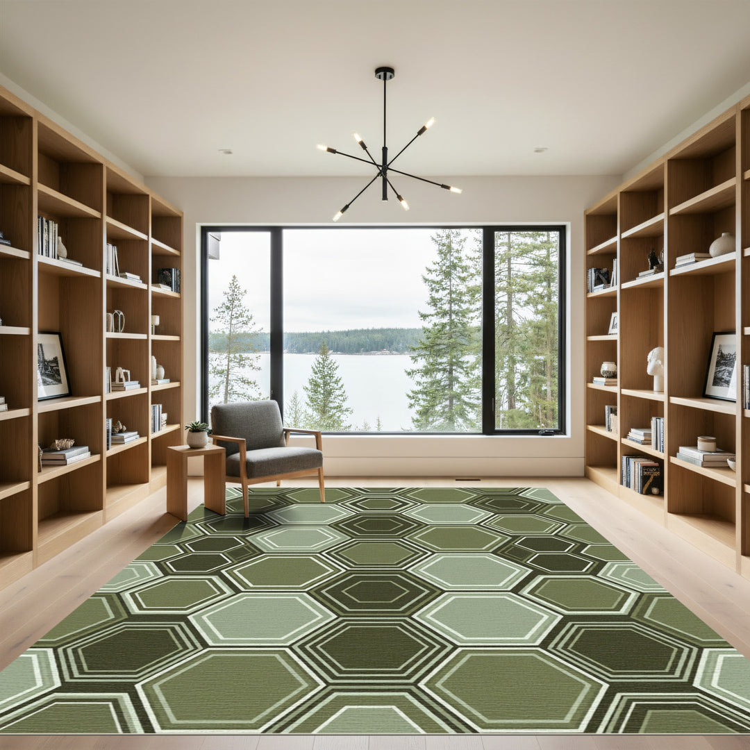 Hexagonal Geometric Mid-Century Modern Rug