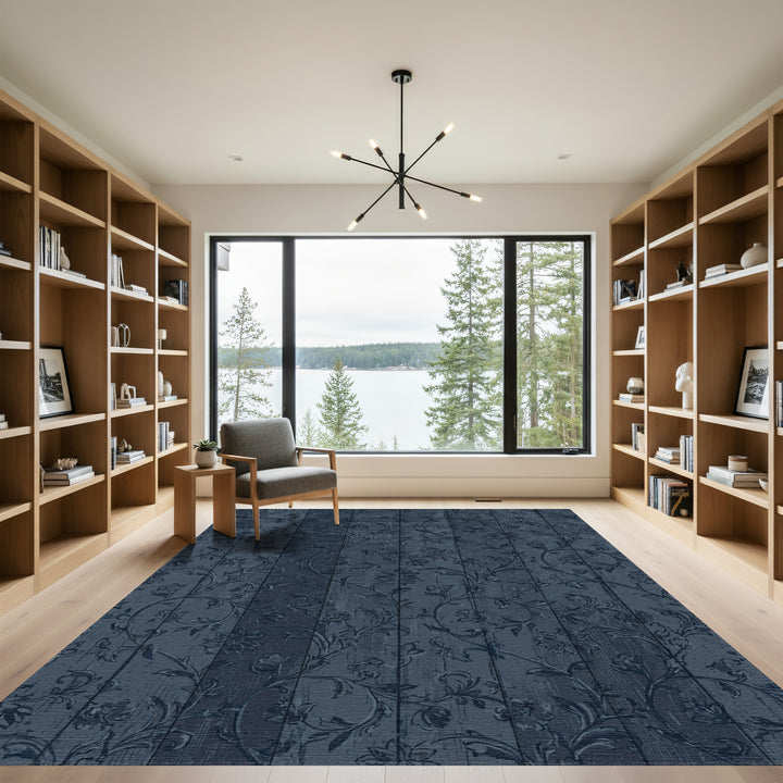 Navy Wood Floral Jacobean Rug