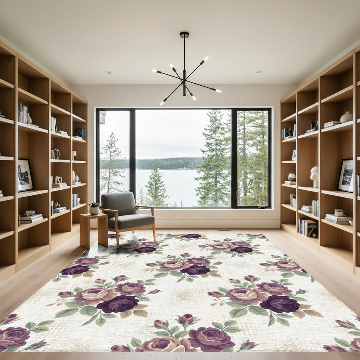 Vintage Purple Rose Garden Bouquet Rug