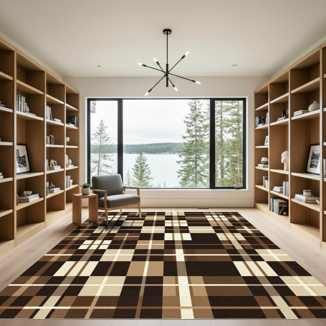 Chocolate Brown Plaid Squares Rug