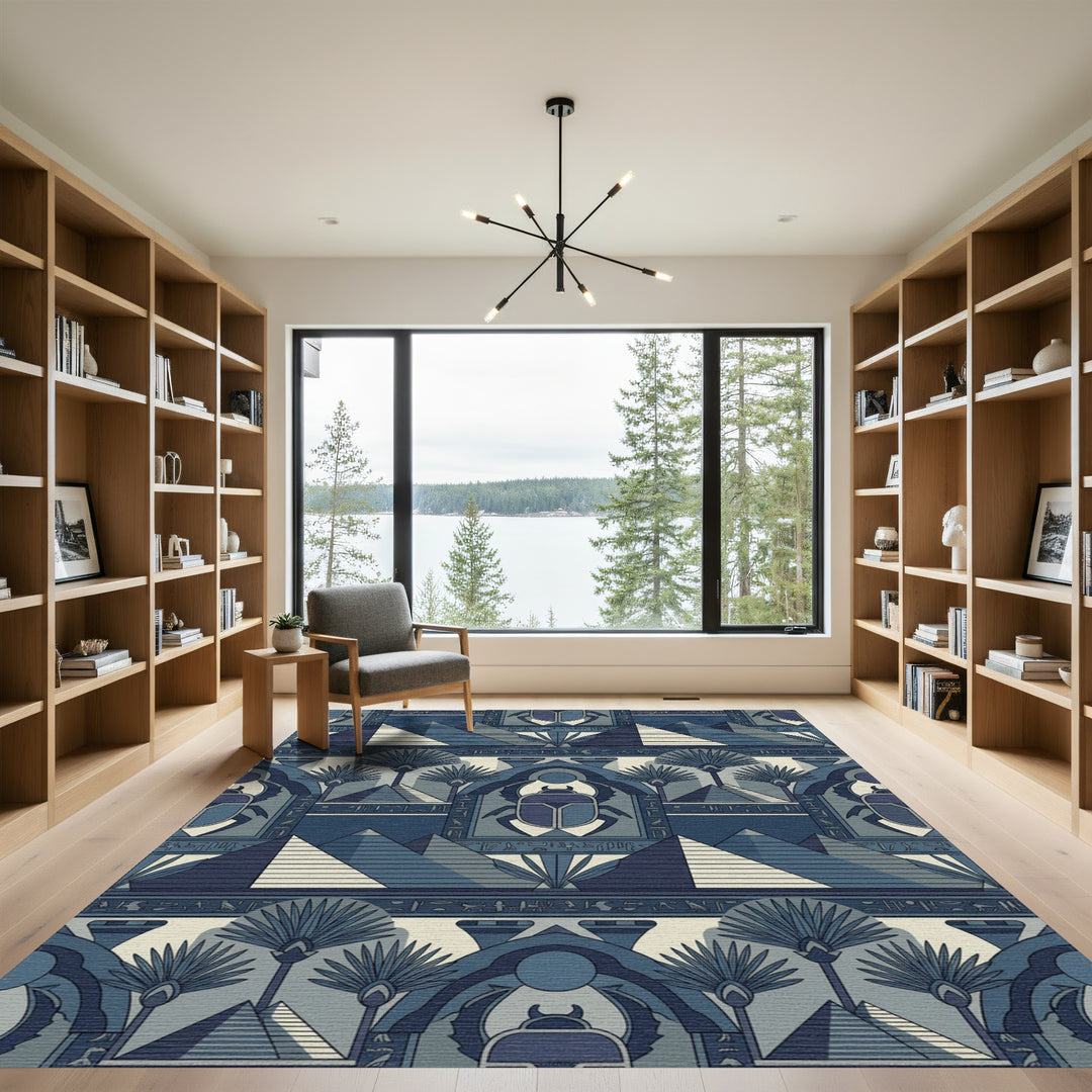 Nile Blue Scarab Pyramid Landscape Rug