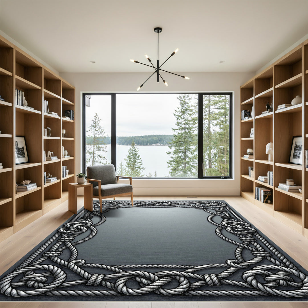 Silver Rope Nautical Border Weave Rug