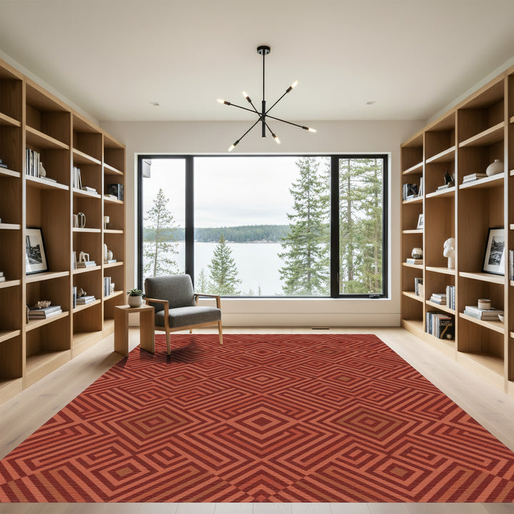 Terracotta Warm Geometric Diamond Rug