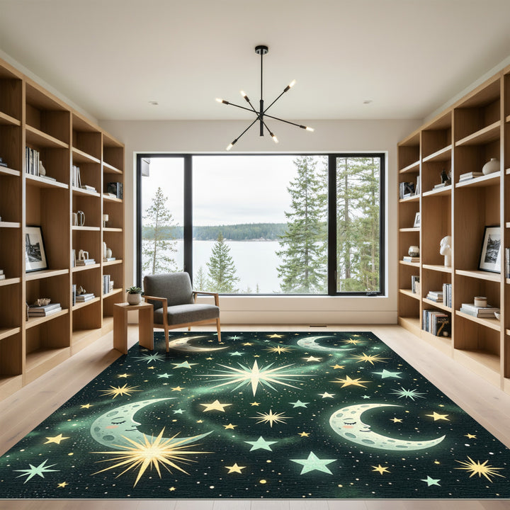 Celestial Moon and Starry Night Rug