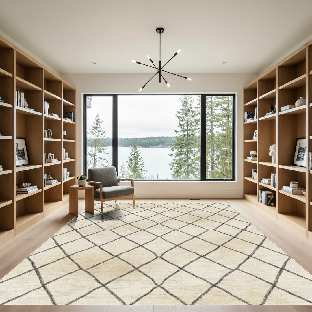 Cream diamond trellis rough sketch Rug