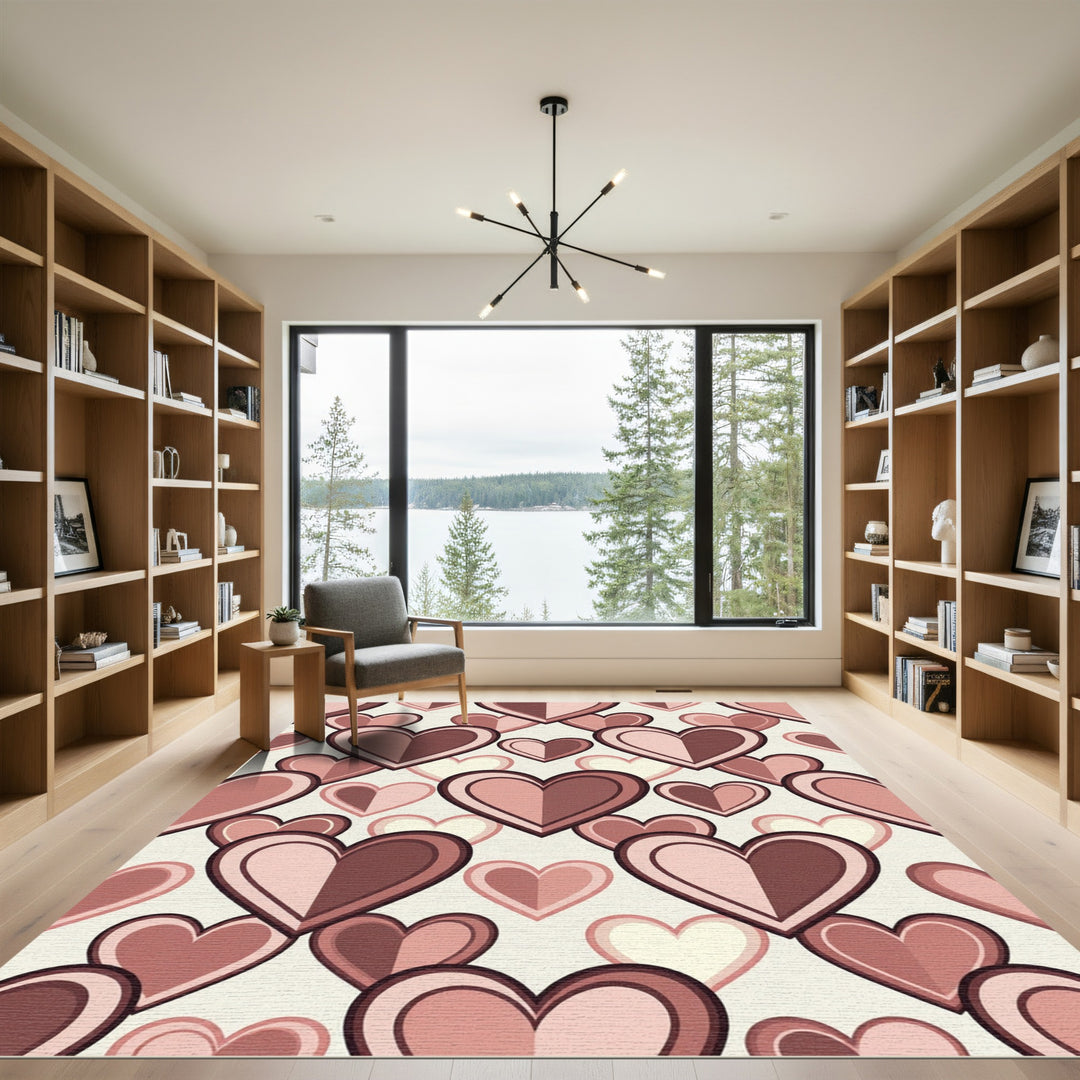 Pink Hearts Geometric Valentine Rug