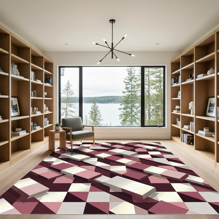 Geometric Burgundy White Isometric Rug