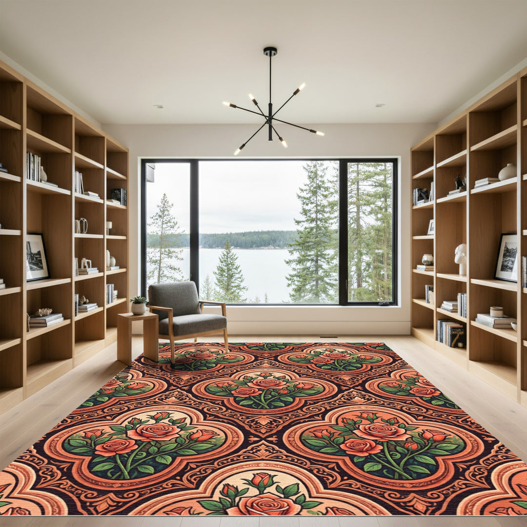 Coral Roses Ornamental Medallion Rug