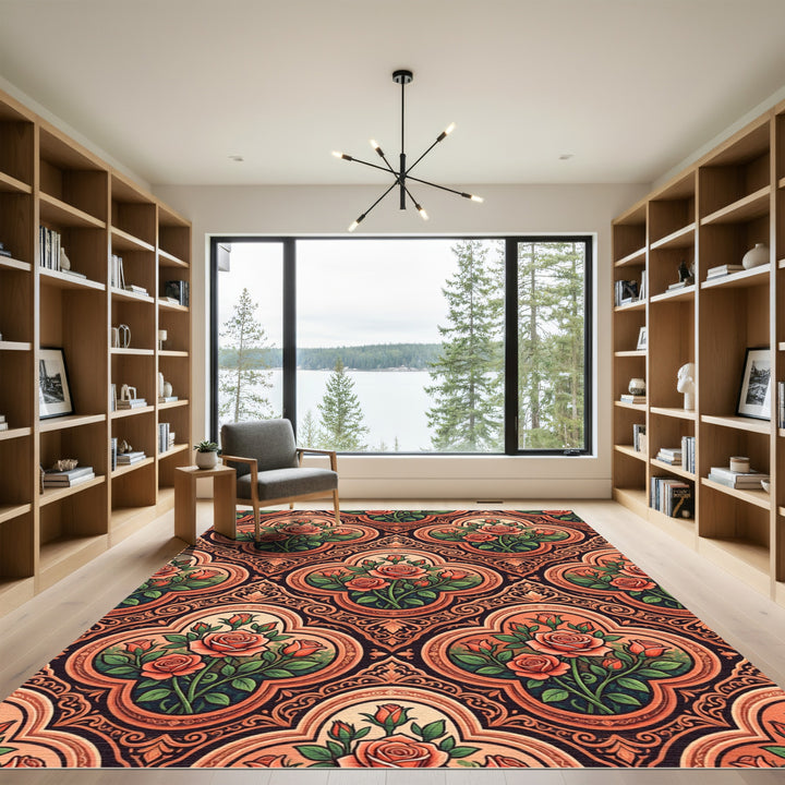 Coral Roses Ornamental Medallion Rug