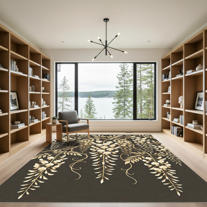 Golden Wisteria Vine Botanical Rug