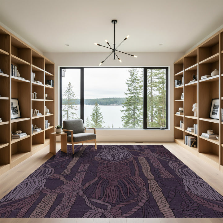 Deep Plum Macrame Rope Collage Rug
