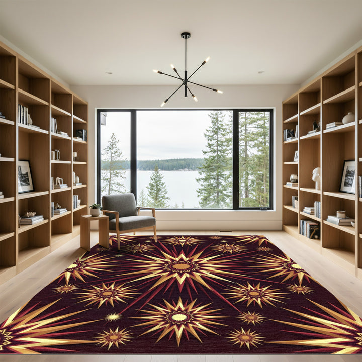 Golden Starburst Sunburst Medallion Rug