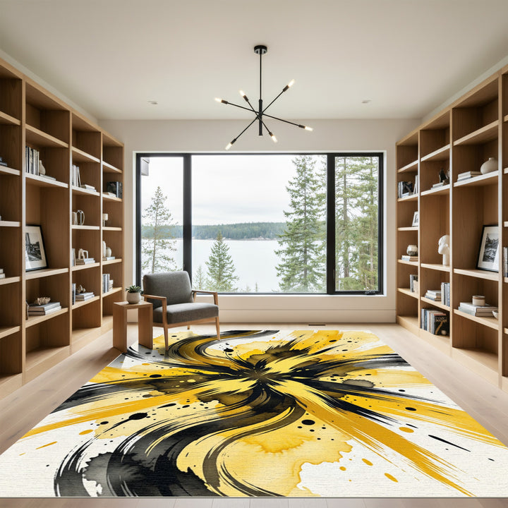 Abstract Splash Yellow Brushstrokes Rug