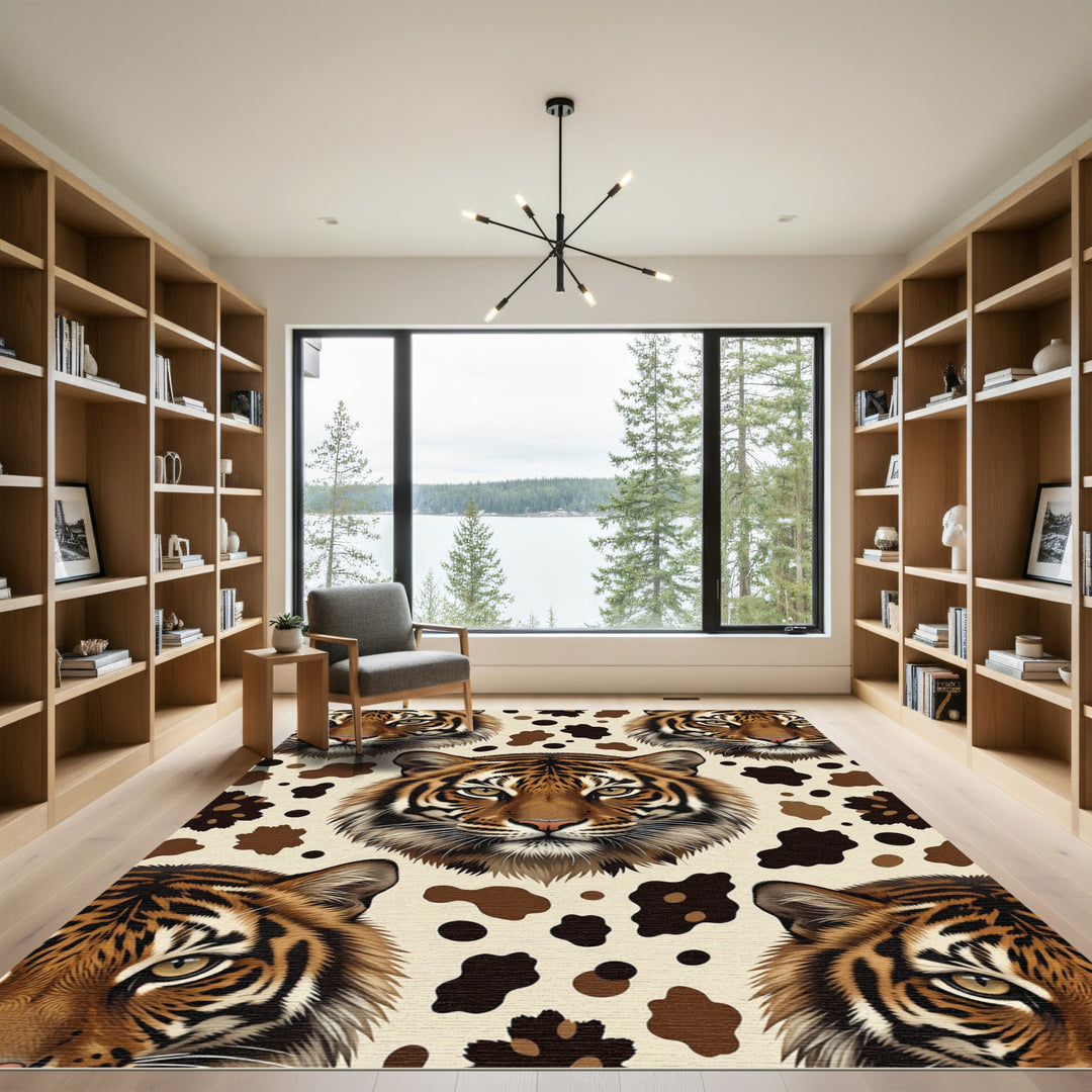 Fierce Tiger Face Spot Collage Rug