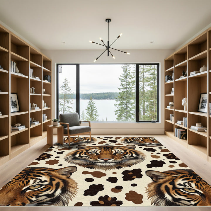 Fierce Tiger Face Spot Collage Rug