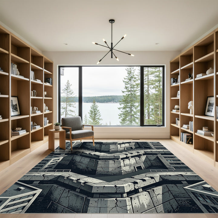 Cracked Concrete Urban Geometric Rug
