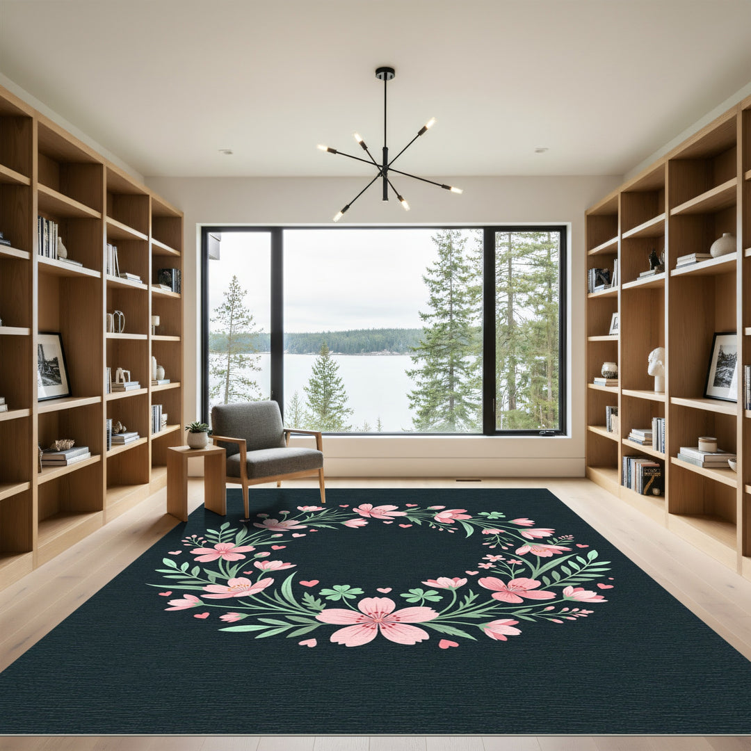 Pink Cherry Blossom Wreath Heart Medley Rug