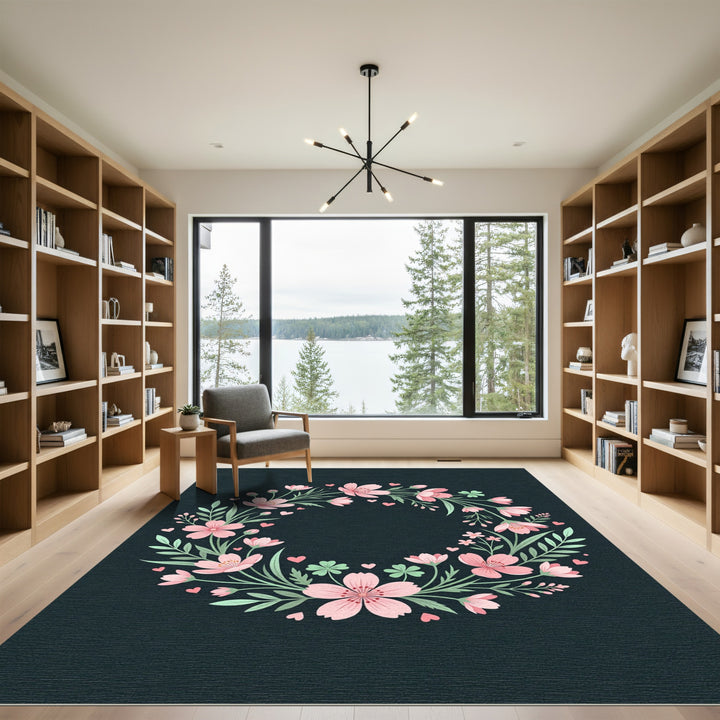 Pink Cherry Blossom Wreath Heart Medley Rug