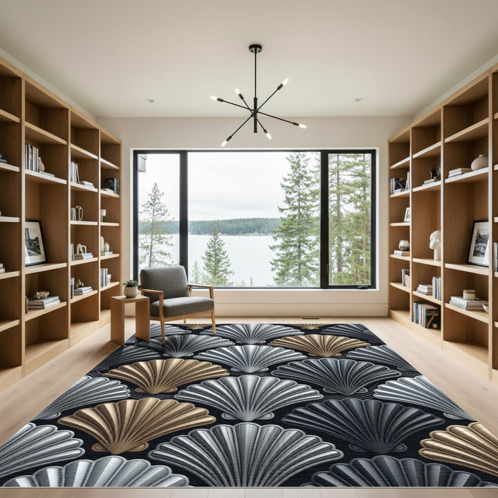 Gold Silver Fan Shell Seamless Rug