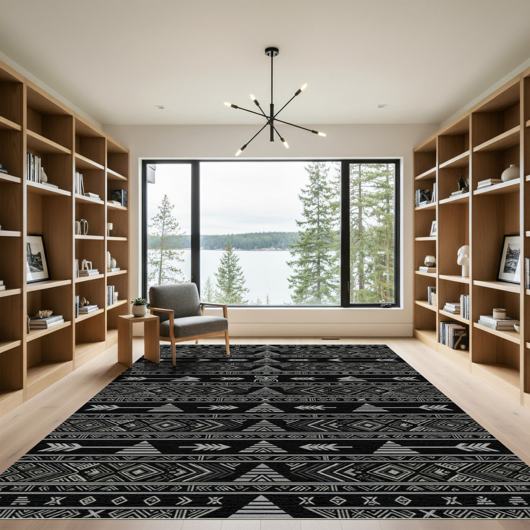Gray Tribal Arrow and Tribal Mask Rug