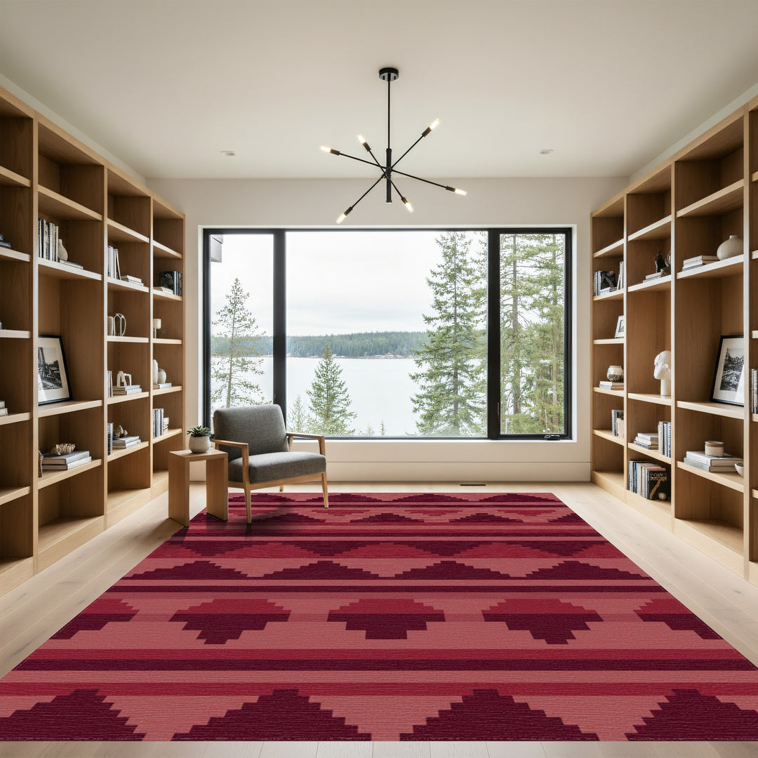 Crimson Pixelated Geometric Tribal Rug