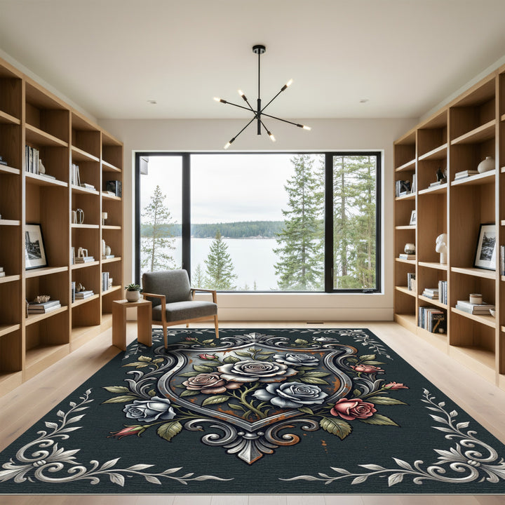 Ornate Silver Rose Crest Rug