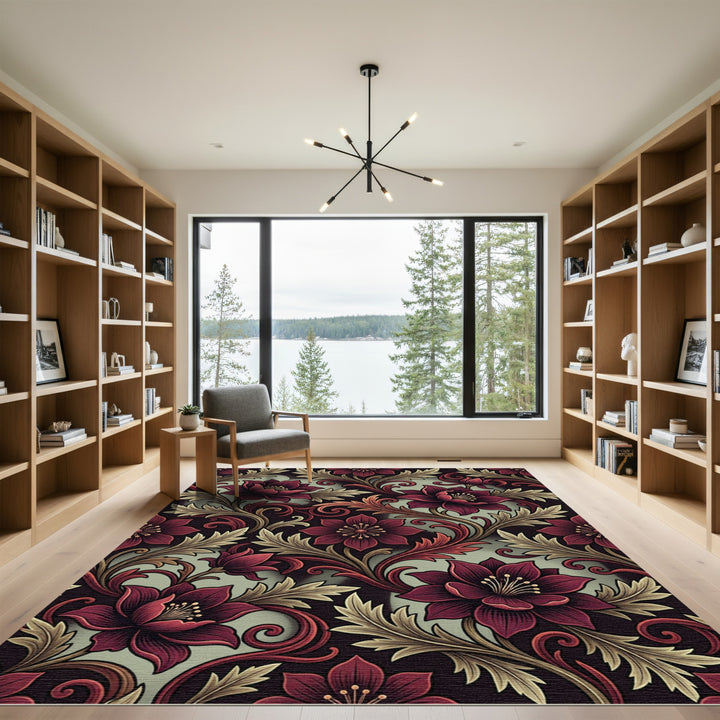 Ornate Burgundy Floral Baroque Rug