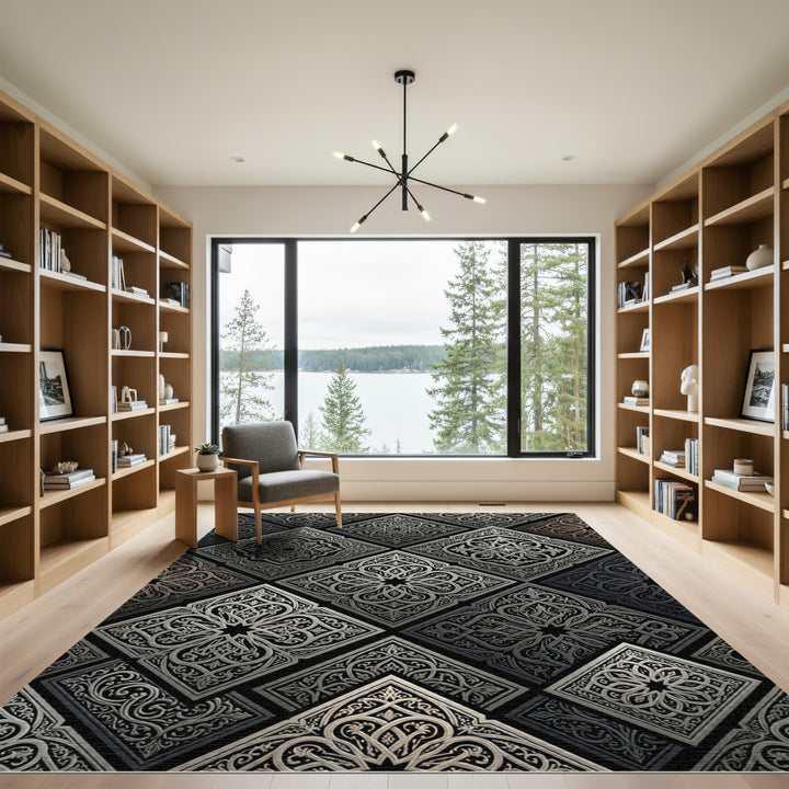 Silver Arabesque Diamond Relief Rug