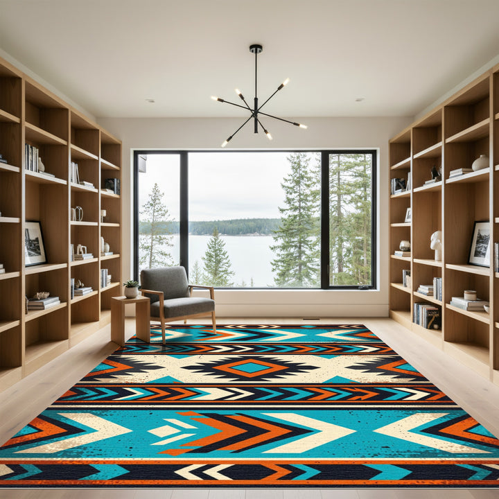 Bold Southwest Teal Orange Chevron Rug