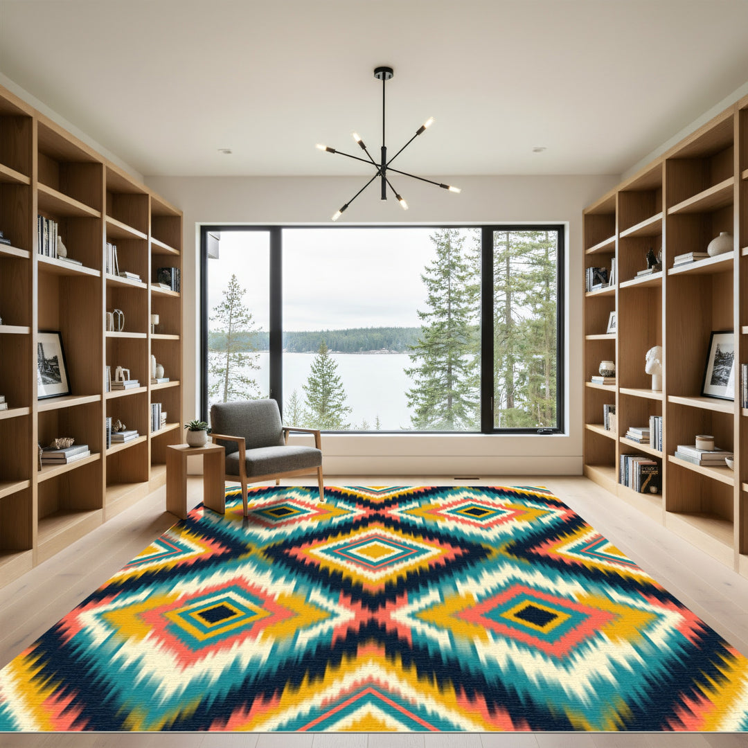 Vibrant Geometric Diamond Ikat Rug