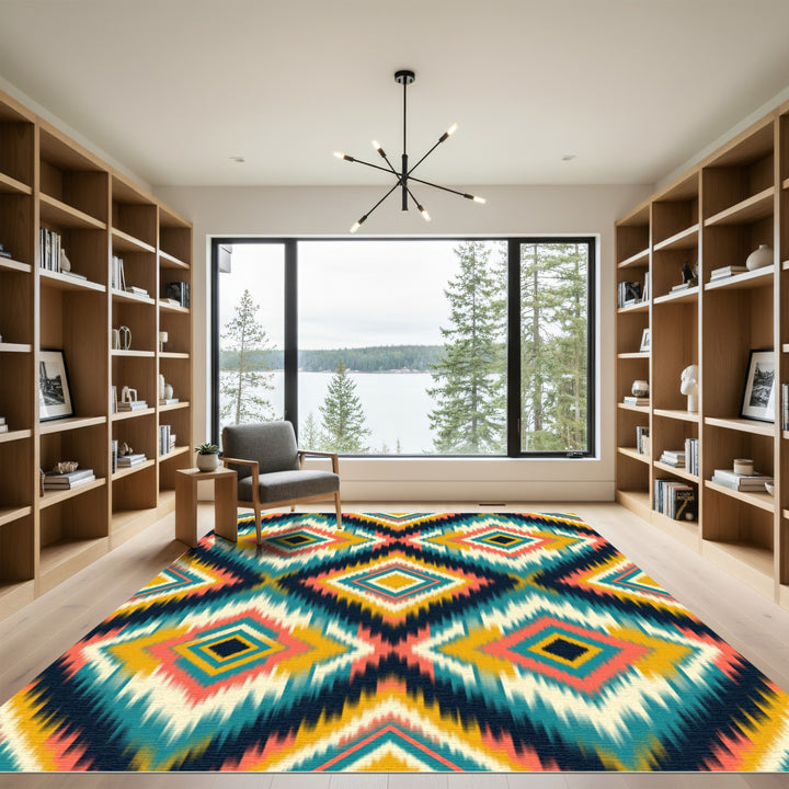 Vibrant Geometric Diamond Ikat Rug
