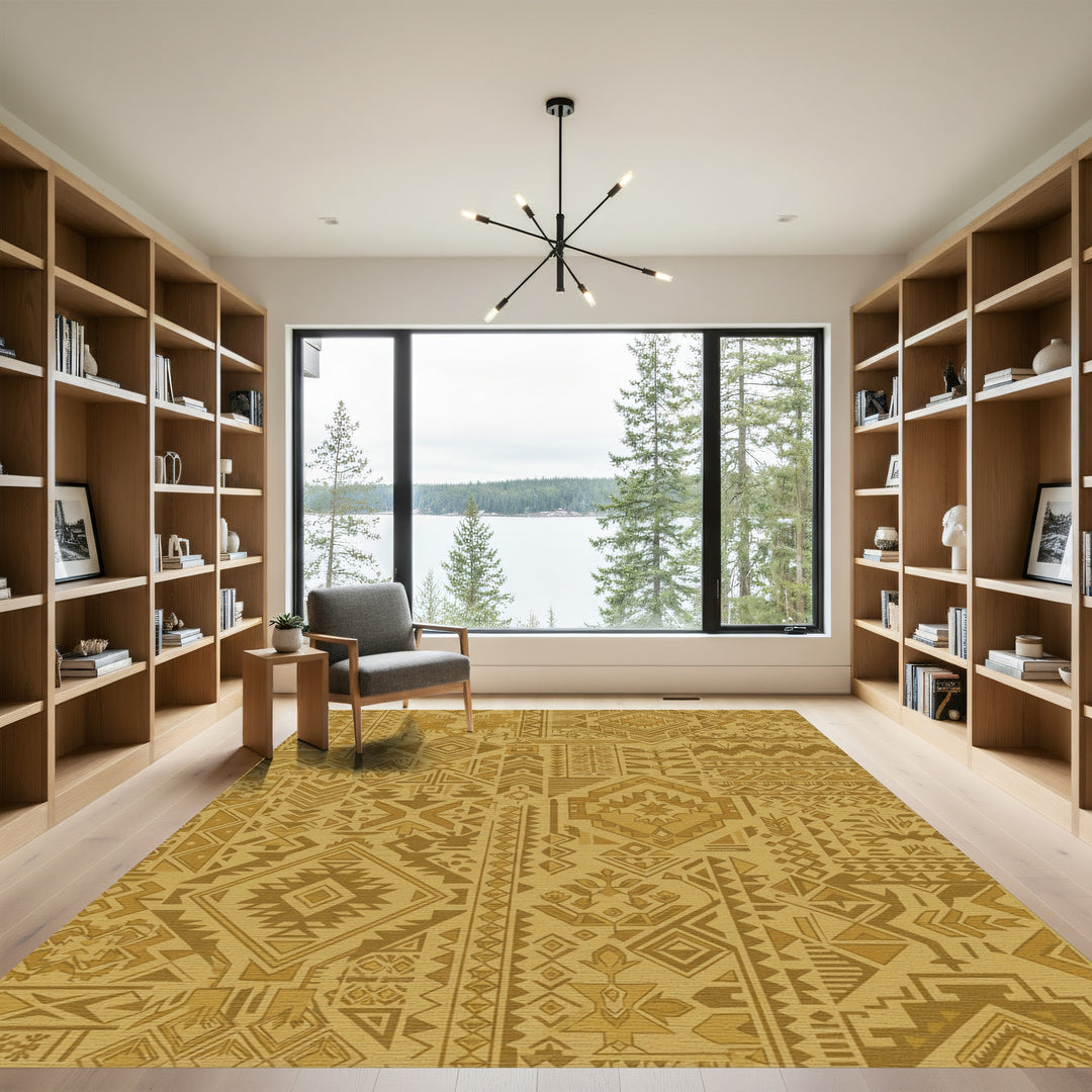 Golden Ochre Geometric Ethnic Collage Rug