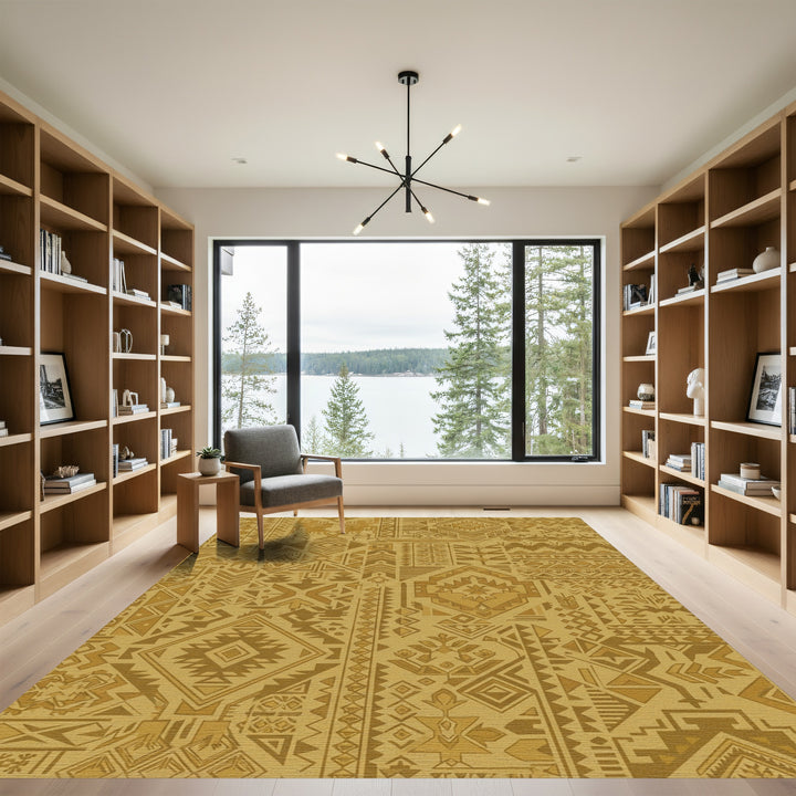 Golden Ochre Geometric Ethnic Collage Rug
