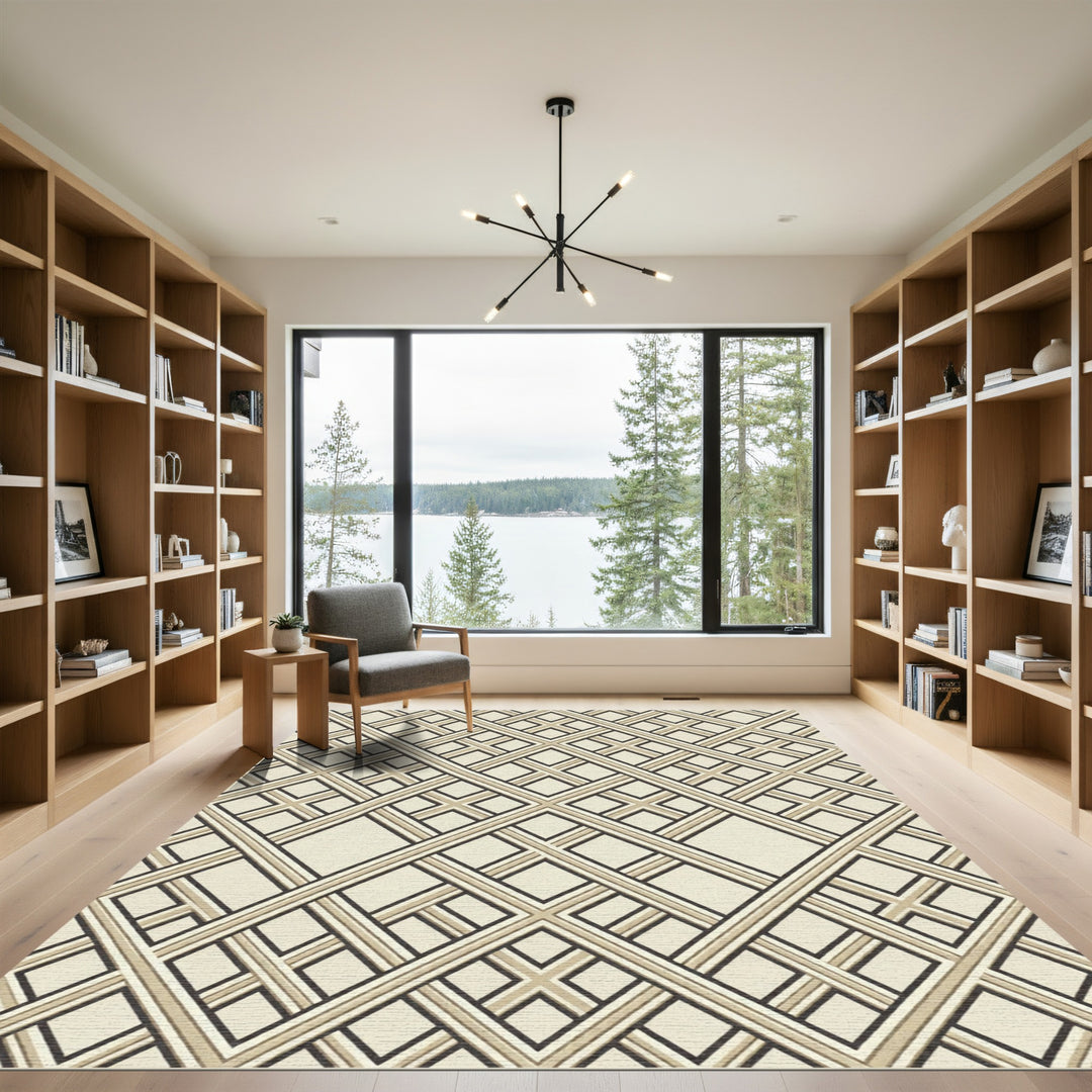 Geometric Lattice Sepia Diamonds Rug