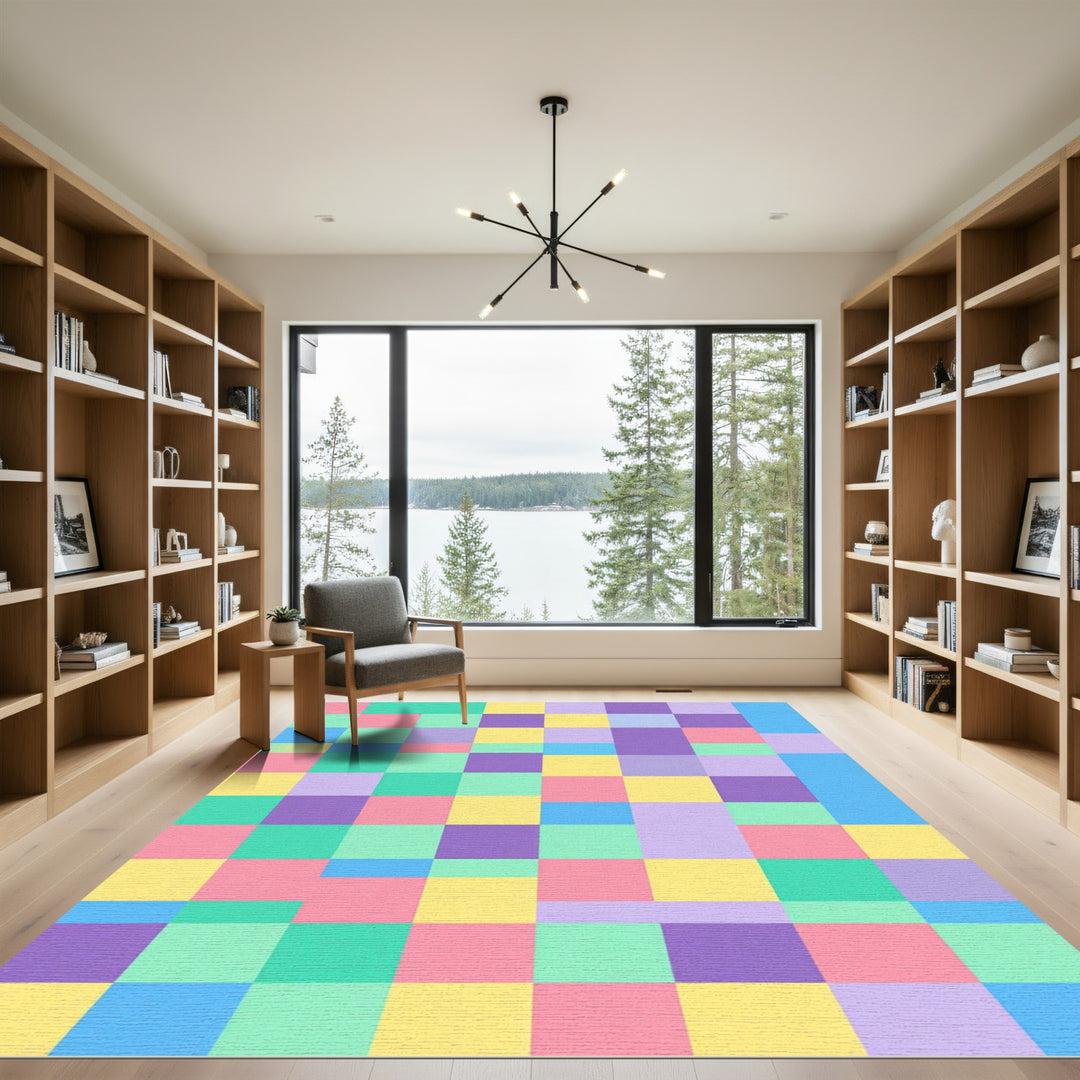 Retro Checkerboard Pastel Grid Rug