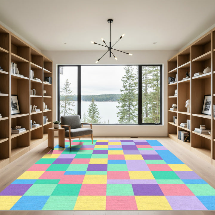 Retro Checkerboard Pastel Grid Rug
