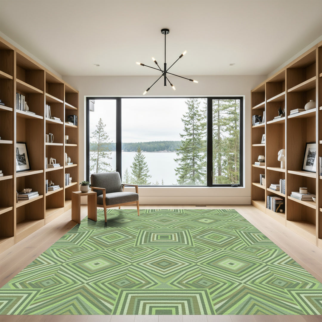 Shades of Green Geometric Layered Squares Rug