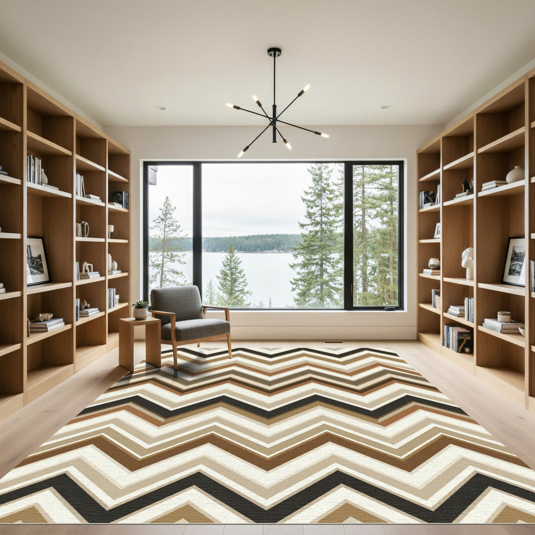 Brown Cream Black Chevron Rug