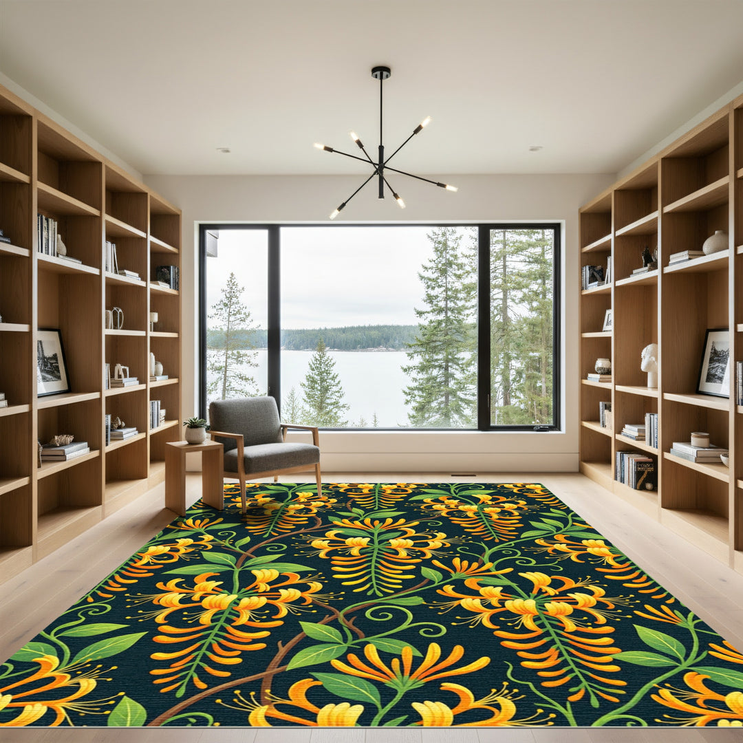 Golden Honeysuckle Vine Floral Rug