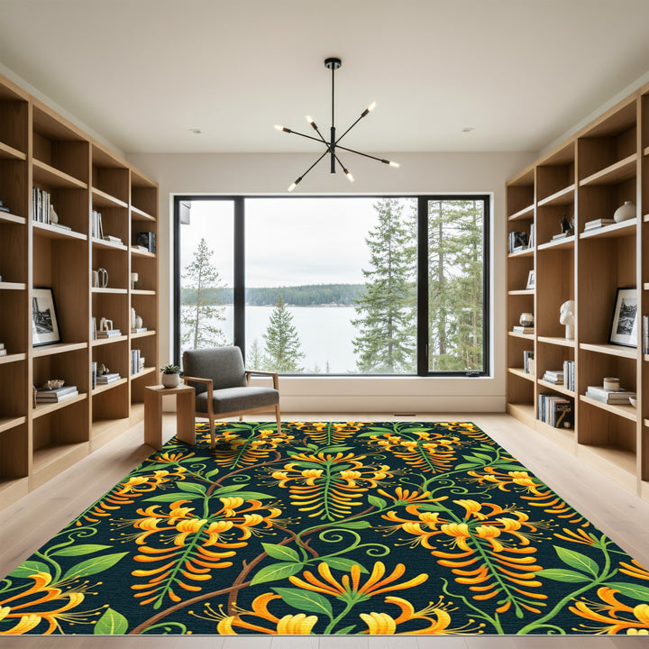 Golden Honeysuckle Vine Floral Rug