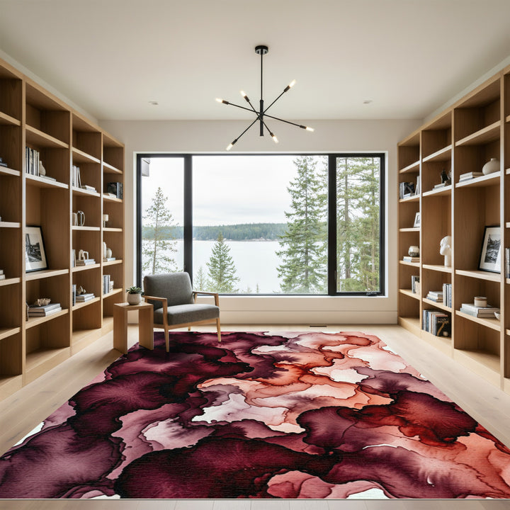 Crimson Ink Wash Abstract Rug