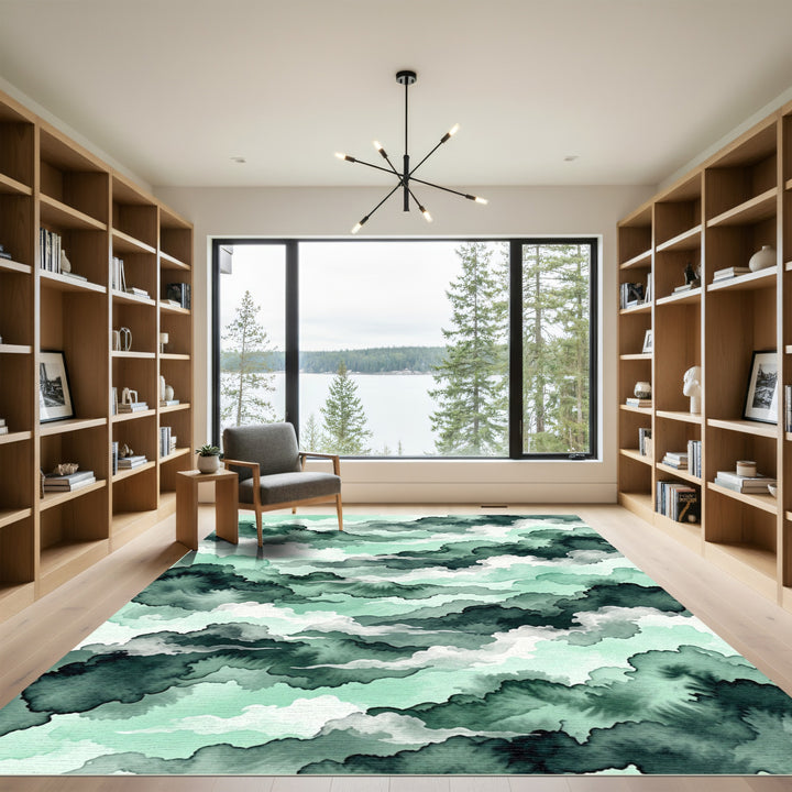 Deep Teal Clouds Abstract Wash Rug