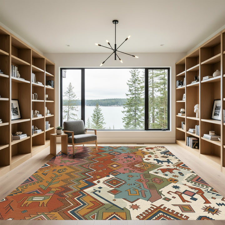 Rustic Earthy Tribal Animal Patchwork Rug