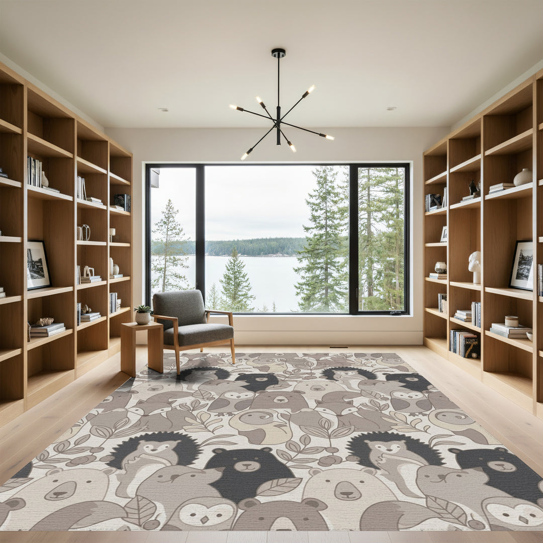 Woodland Friends Neutral Tones Assemblage Rug