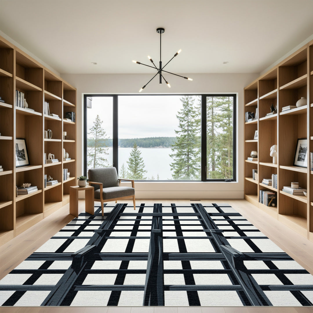 Dark Gray Wood Lattice Overlay Rug